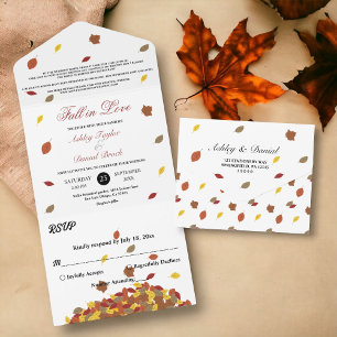Rustic Fall Leaves Boho Autumn Floral Wedding All In One Invitation