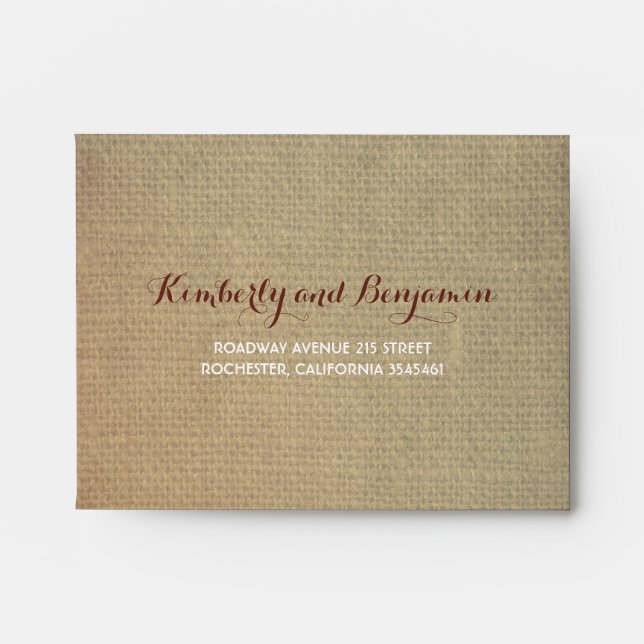 Rustic Fall Leaves Burlap Texture Wedding RSVP Envelopes (Front)