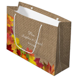 Rustic Fall Leaves Burlap Wedding Large Gift Bag