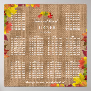 Rustic Fall Leaves Burlap Wedding Seating Chart