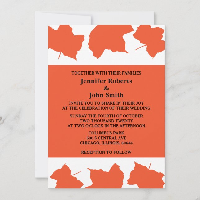 Rustic Fall Leaves Burnt Orange Autumn Wedding Invitation (Front)