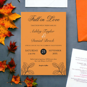 Rustic Fall Leaves Burnt Orange Autumn Wedding Invitation