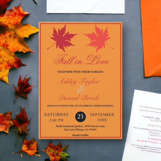 Rustic Fall Leaves Burnt Orange Boho Fall Wedding Invitation (Creator Uploaded)