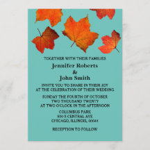 Rustic Fall Leaves Burnt Orange Teal Blue Wedding