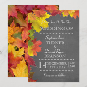 Rustic Fall Leaves Chalkboard Wedding Invitation