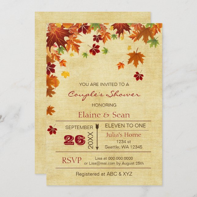 Rustic Fall Leaves Fall Bridal Shower Invitation (Front/Back)