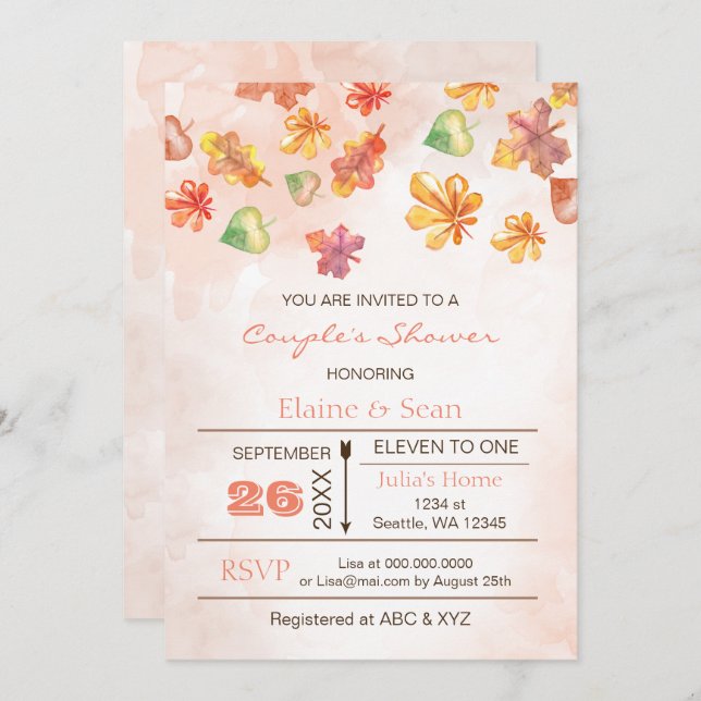 Rustic Fall Leaves Fall Bridal  Shower Invites (Front/Back)