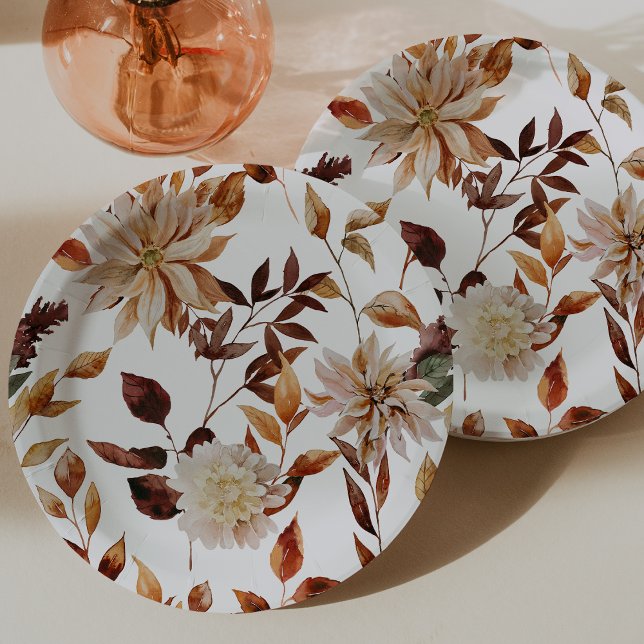 Rustic Fall Leaves Floral Paper Plate (Rustic Fall Leaves Floral Wedding Decor Paper Plates by Painted Paperie
)
