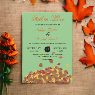 Rustic Fall Leaves Green Autumn Floral Wedding Invitation