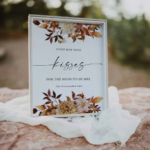 Rustic Fall Leaves Guest How Many Kisses Pedestal Sign