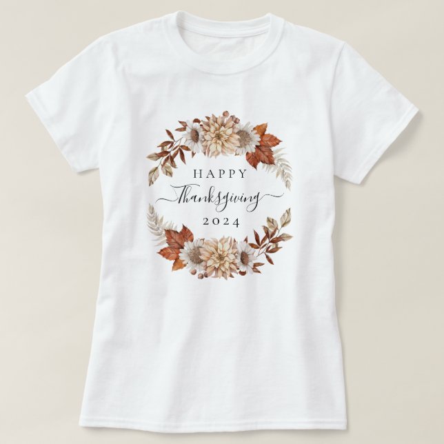 Rustic Fall Leaves Happy Thanksgiving 2024 T-Shirt (Design Front)