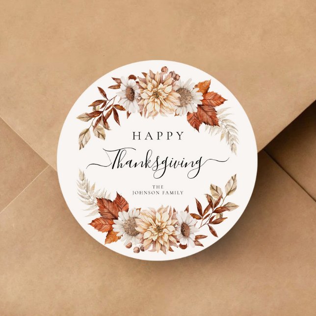 Rustic Fall Leaves Happy Thanksgiving Classic Round Sticker (Rustic Fall Leaves Happy Thanksgiving Classic Round Sticker)