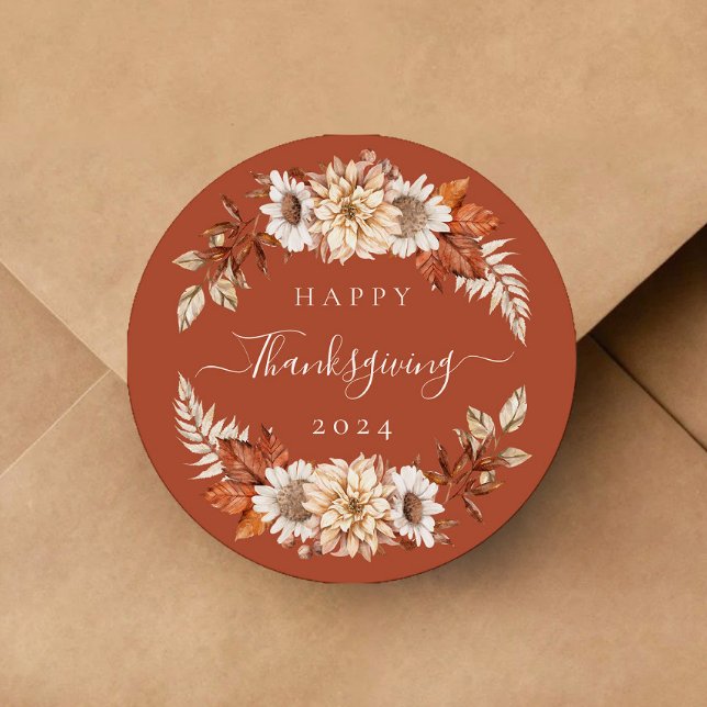 Rustic Fall Leaves Happy Thanksgiving   Classic Round Sticker (Rustic Fall Leaves Happy Thanksgiving Classic Round Sticker)