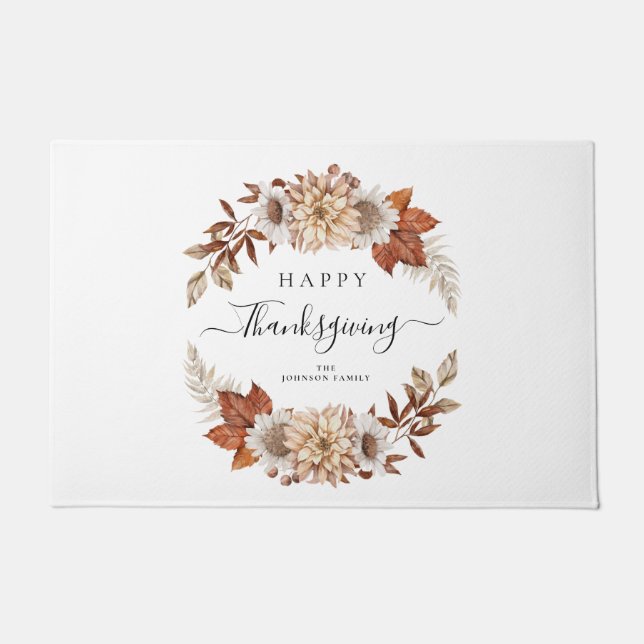 Rustic Fall Leaves Happy Thanksgiving  Doormat (Front)