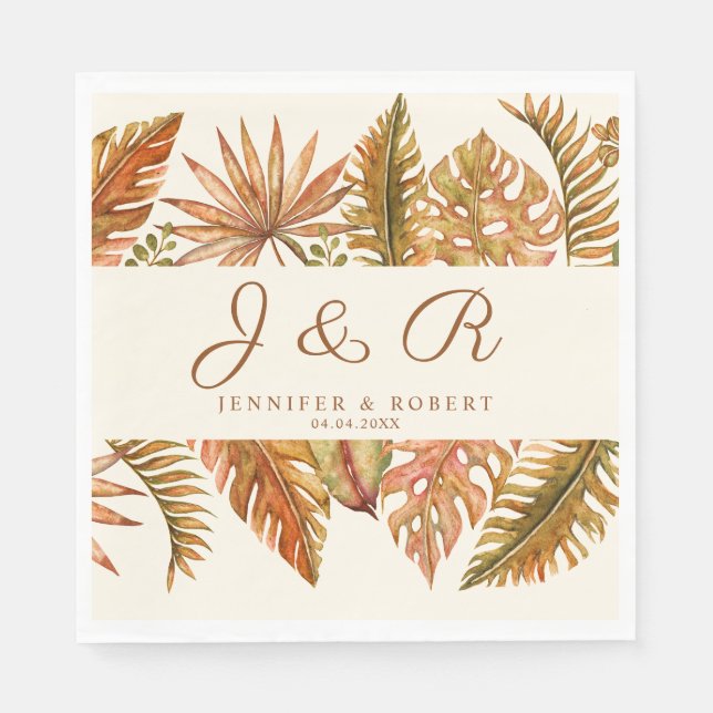 Rustic Fall Leaves Monogram Wedding Napkin (Front)