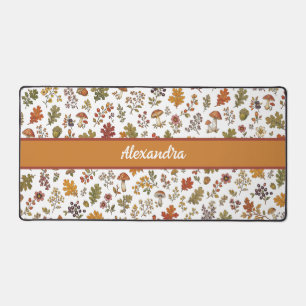 Rustic Fall Leaves Mushroom Woodland Monogram Name Desk Mat