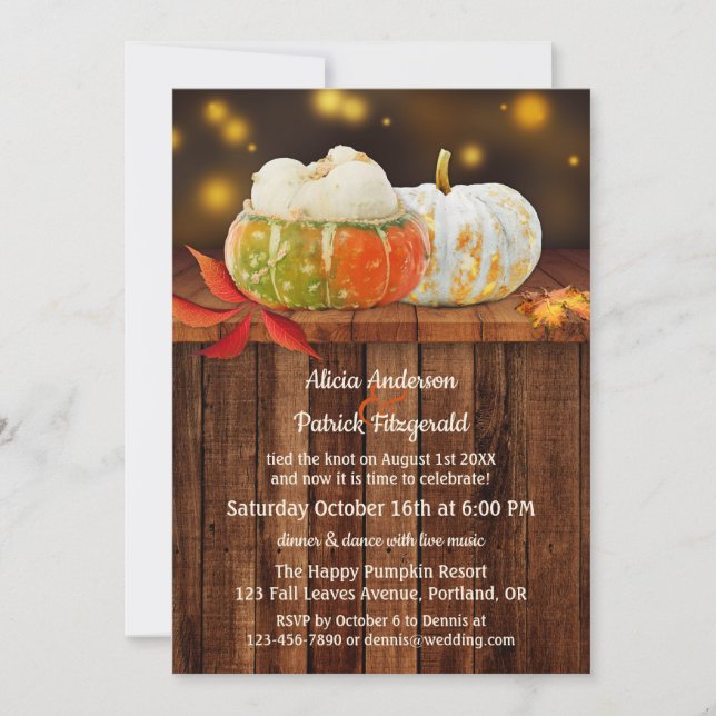 Rustic Fall Leaves Pumpkin Post Wedding Invitation (Front)