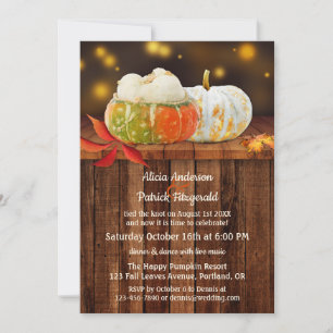Rustic Fall Leaves Pumpkin Post Wedding Invitation