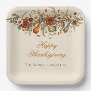 Rustic Fall Leaves Pumpkin Thanksgiving Dinner Paper Plate