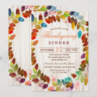 Rustic Fall Leaves Thanksgiving Dinner Invitation