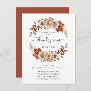 Rustic Fall Leaves Thanksgiving Dinner Invitation Postcard