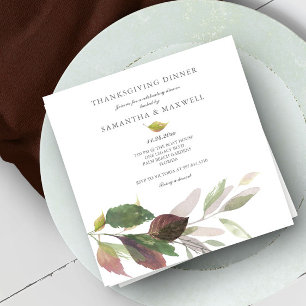 Rustic Fall Leaves Watercolor Thanksgiving Dinner Invitation