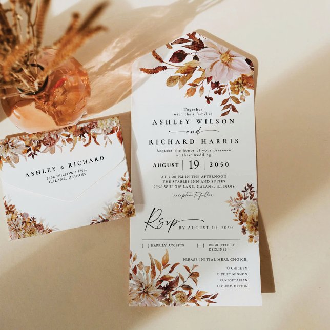 Rustic Fall Leaves Wedding All In One Invitation (Creator Uploaded)