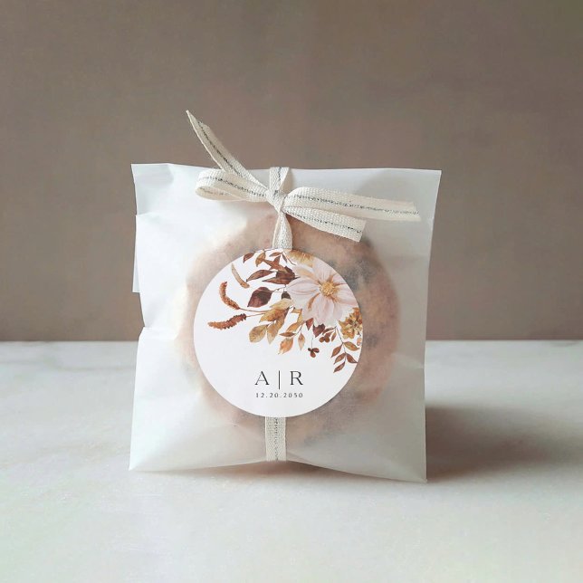 Rustic Fall Leaves Wedding Classic Round Sticker (Creator Uploaded)