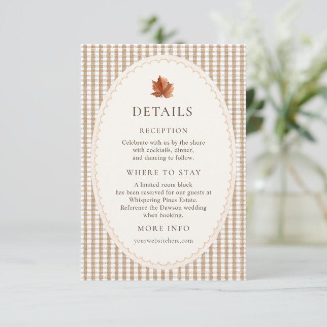 Rustic Fall Leaves Wedding Details Enclosure Card (Standing Front)