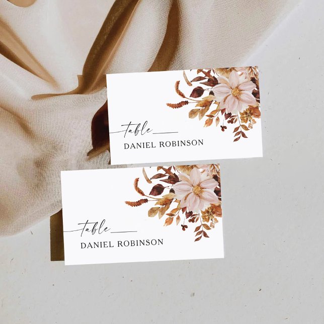 Rustic Fall Leaves Wedding Flat Place Card (Creator Uploaded)