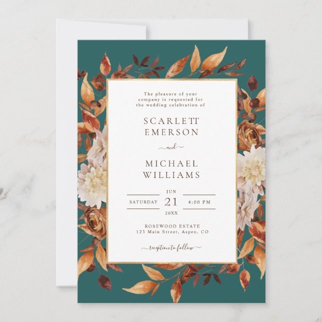 Rustic Fall Leaves Wedding Invitation (Front)