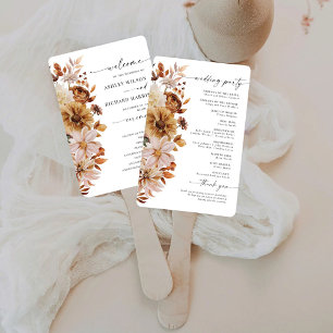 Rustic Fall Leaves Wedding Program Hand Fan
