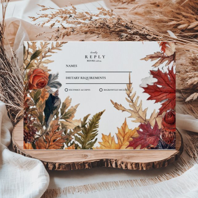 Rustic Fall Leaves Wedding RSVP Card (Creator Uploaded)