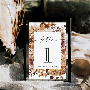Rustic Fall Leaves Wedding Table Number Card