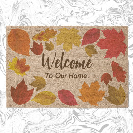 Rustic fall leaves Welcome To Our Home coir