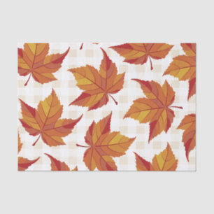 Rustic Fall Leaves & White Plaid Tissue Paper