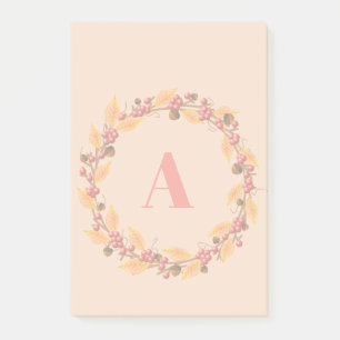 Rustic Fall Leaves Wreath   Monogram Post-it Notes