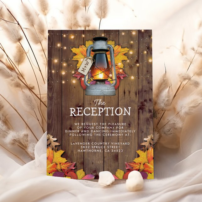 Rustic Fall Lights Autumn Leaves Wedding Reception Enclosure Card (Creator Uploaded)