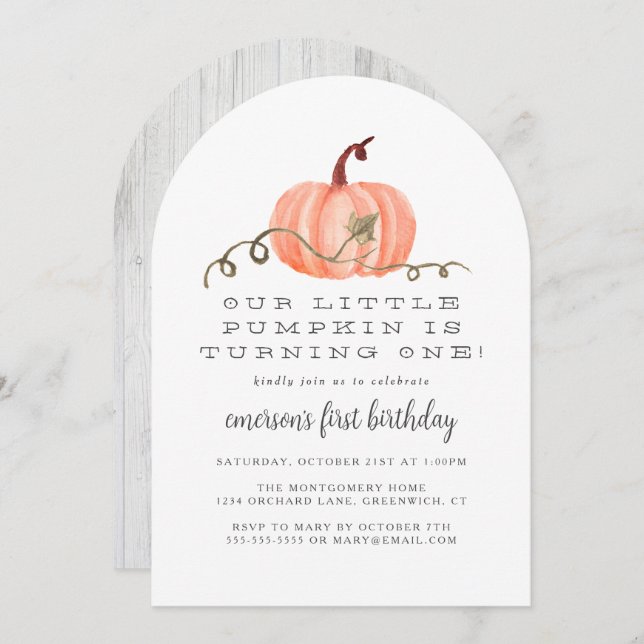 Rustic Fall Little Pumpkin 1st Birthday Invitation (Front/Back)