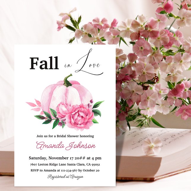 Rustic Fall Love Blush Pink Pumpkin Bridal Shower Invitation (Creator Uploaded)