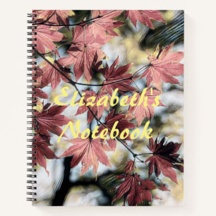 Rustic fall maple leaves rusty red pink brown notebook