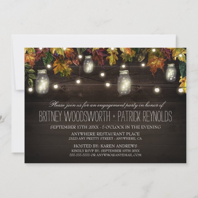 Rustic Fall Mason Jar Engagement Party Invitations (Front)
