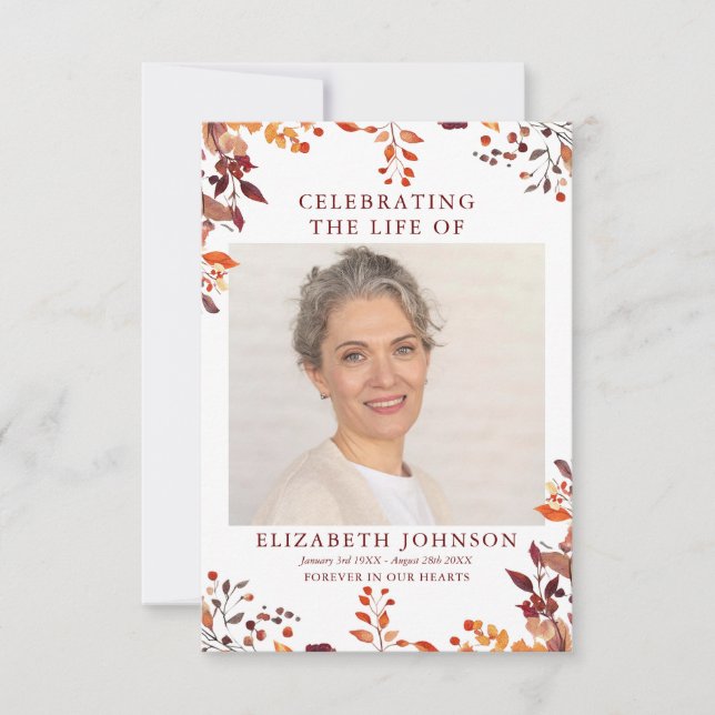 Rustic Fall Memorial Funeral Prayer Photo Card (Front)