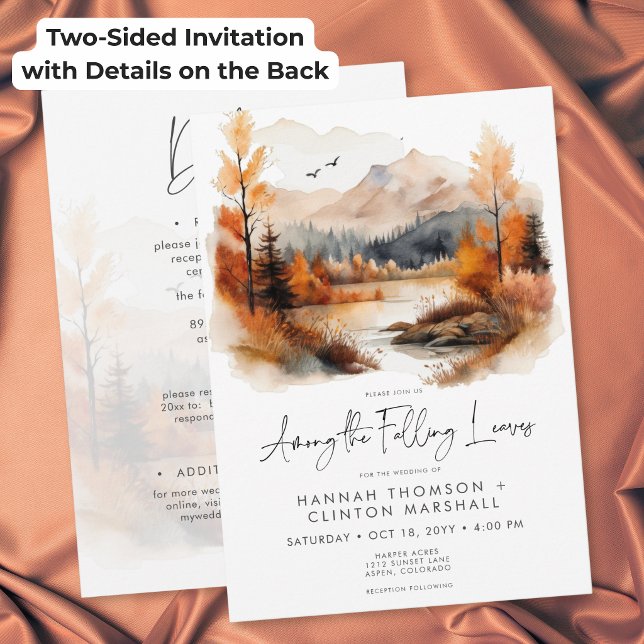 Rustic Fall Mountain Among Leaves Wedding Two Side Invitation (Rustic Fall Mountain Among Leaves Wedding Two Side Invitation)