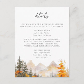 Rustic Fall Mountain Pine Forest Wedding Details Enclosure Card