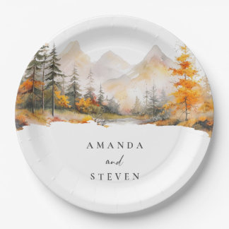 Rustic Fall Mountain Pine Forest Wedding Paper Plate