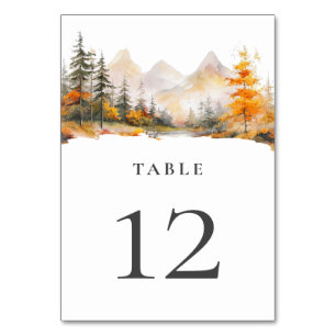 Rustic Fall Mountain Pine Forest Wedding Table Number
