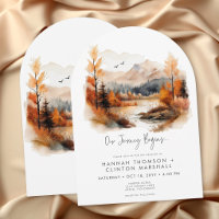 Rustic Fall Mountain Scene Watercolor Arch Wedding