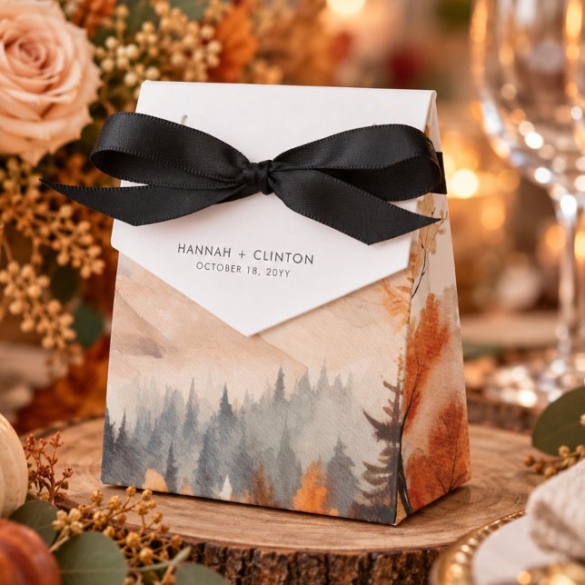 Rustic Fall Mountain Scene Watercolor Wedding Favour Box (Creator Uploaded)