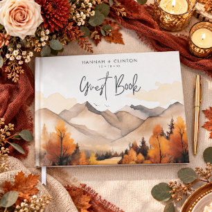 Rustic Fall Mountain Scene Watercolor Wedding Guest Book